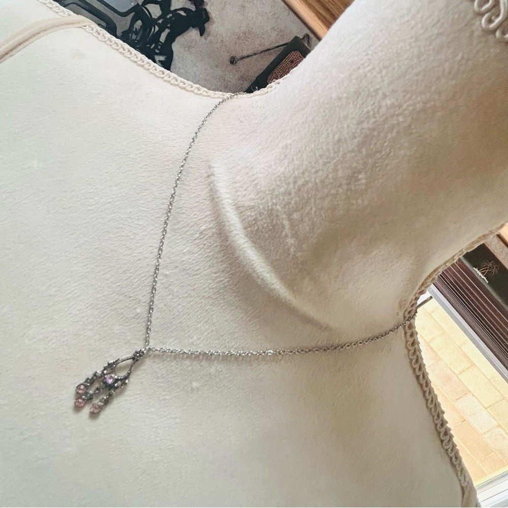 Handcrafted repurpose pink stone chandelier pendant on chain necklace